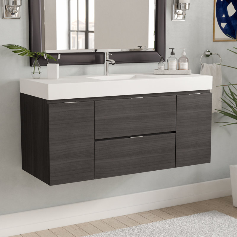 Ensemble de meuble-lavabo mural simple de 47,25 po Royka, Chêne gris