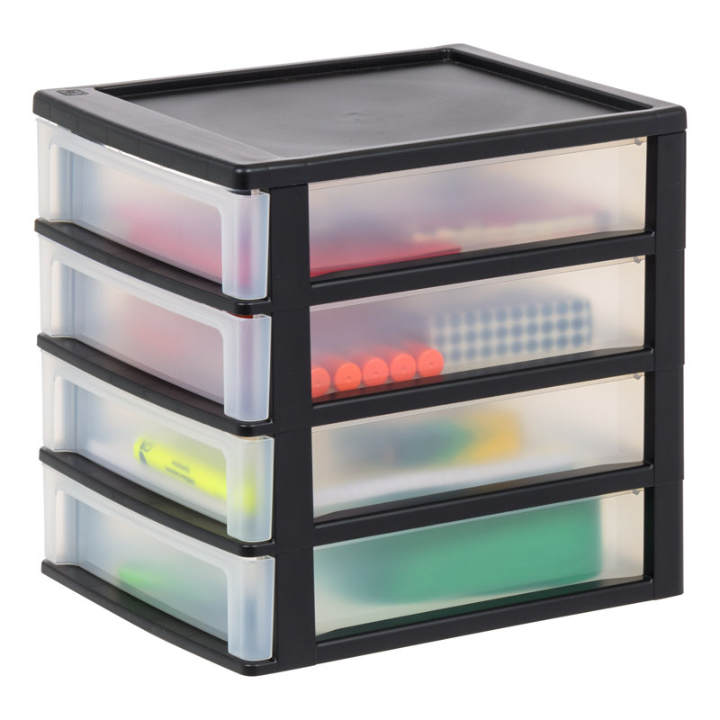 Small Black Plastic 4-Drawer Stackable Organizer