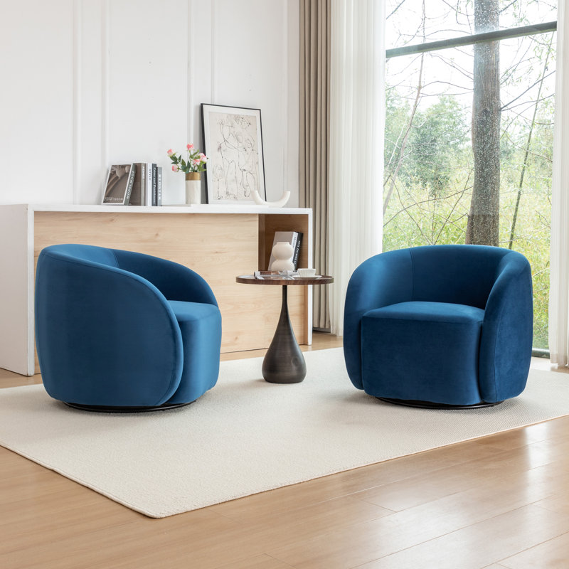 Fauteuil demi-tonneau pivotant en velours Arrun, Marine