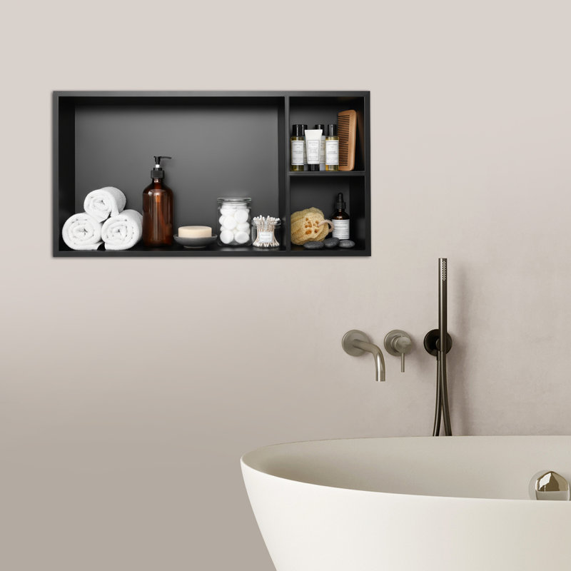 Niche murale encastrée H 12 po x l 24 po avec tablette pour rangement de salle de bain, Noir