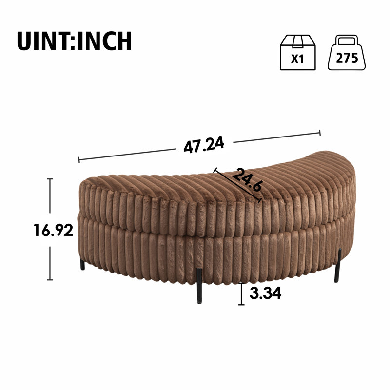 Crescent-Shaped Faux Fur Storage Ottoman, Brown