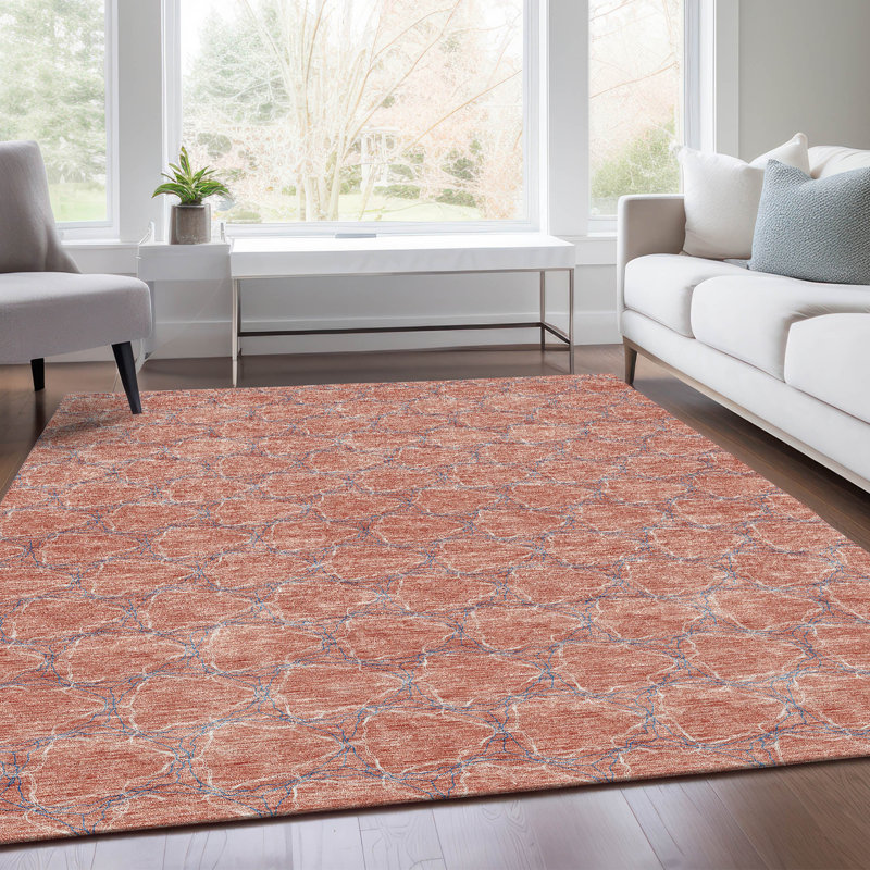 Tapis saumon Prisco lavable à la machine de qualité supérieure, Rectangulaire 3 pi x 5 pi