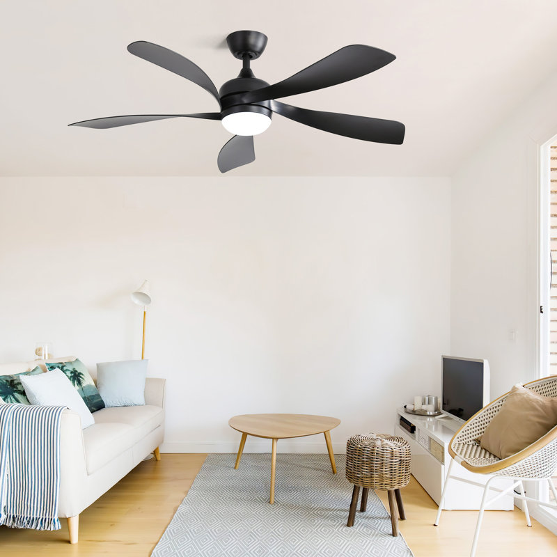 52 Inch Modern Ceiling Fan With 3 Color Dimmable 5 ABS Blades Remote Control Reversible DC Motor With Led Light, Black, Black