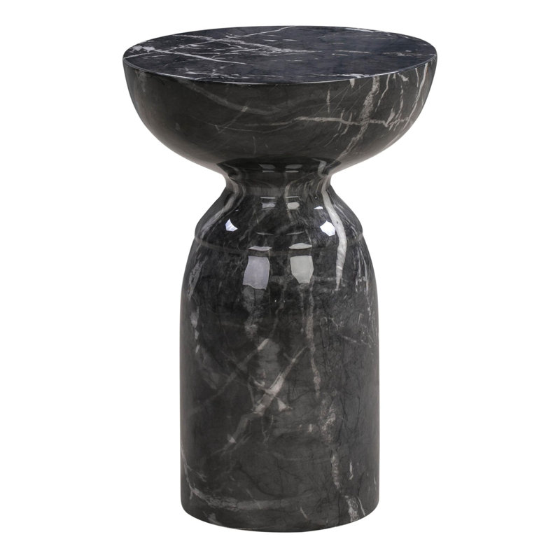 Macey Concrete Pedestal End Table, Marbre noir