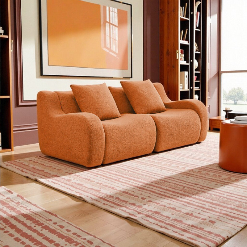 Ensemble de canapé en tissu sans assemblage - modulaire moelleux avec base antidérapante et confort incurvé, Orange