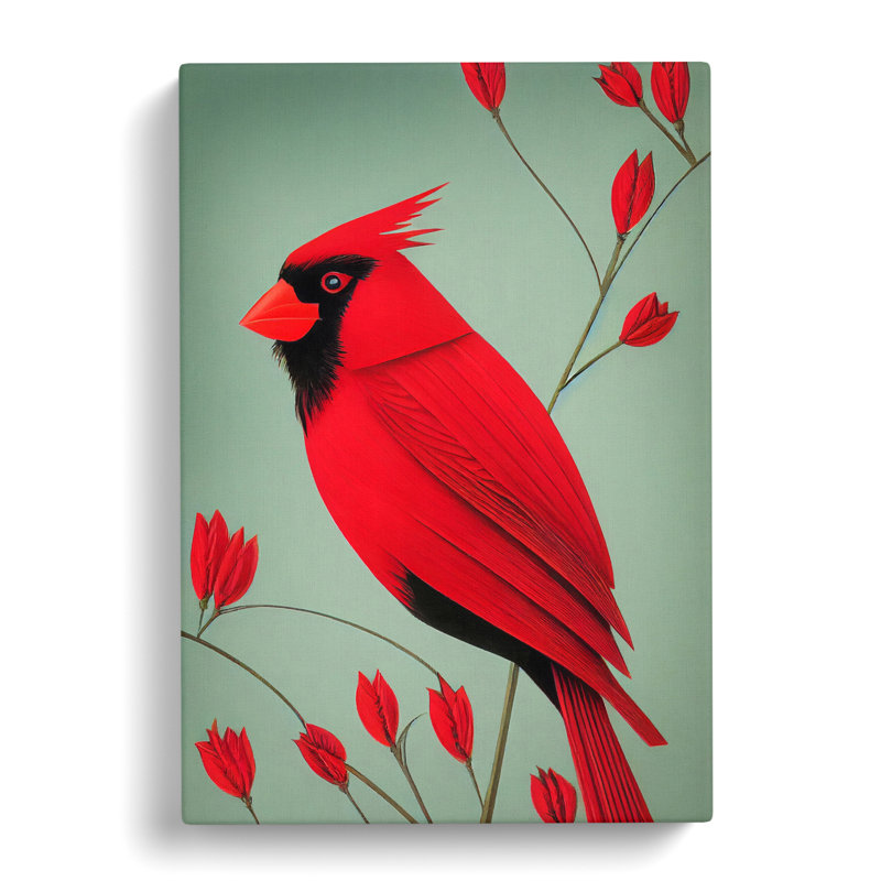 Cardinal Bird Deco Style - Wrapped Canvas, 50cm H x 35cm W x 3cm D
