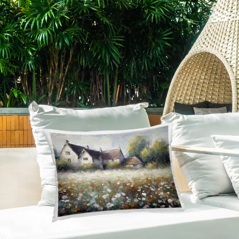 Coussin d'extérieur Cottage House Meadow par Ramona Murdock