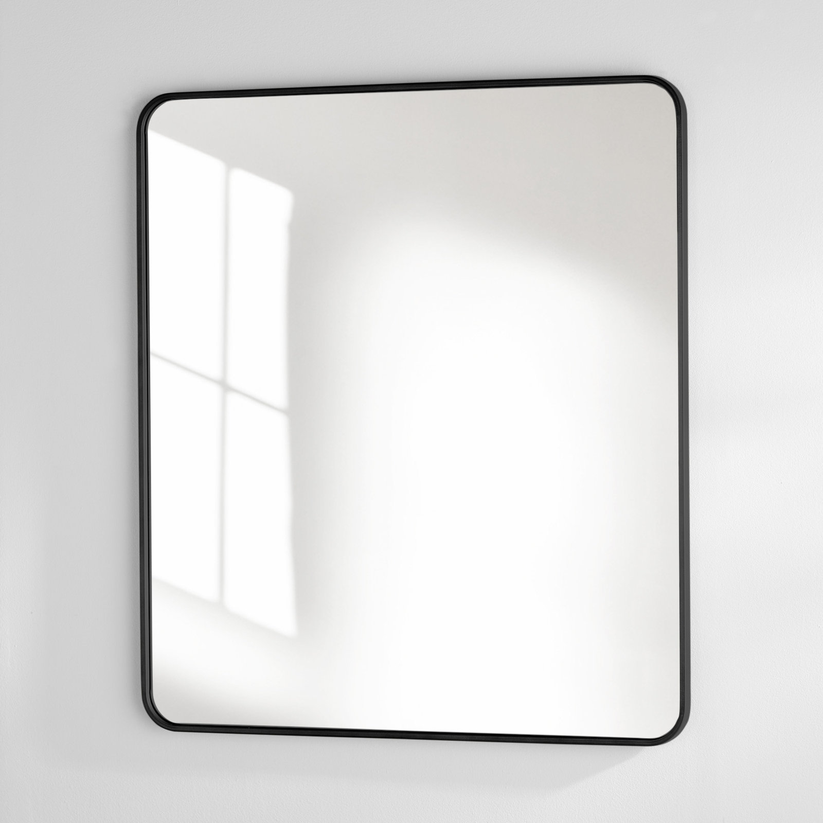 Sabine Metal Rounded Rectangle Wall Mirror, 40" x 36", Black