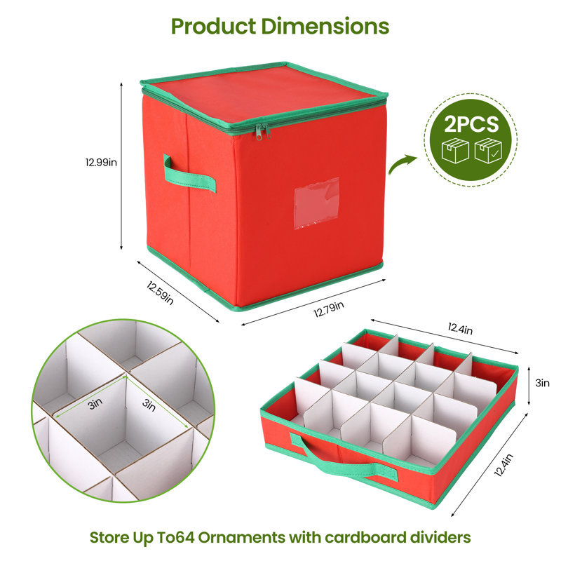 Ensemble de 2 boîtes de rangement d'ornement de Noël, organisateur pliable à 128 compartiments avec séparateurs et couvercle à fermeture à glissière