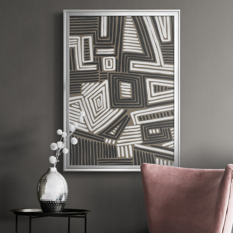 Toile abstraite encadrée de qualité abstraite Maze II - prête à être accrochée, H 30,5 po x l 22,5 po x P 1 po, Argent