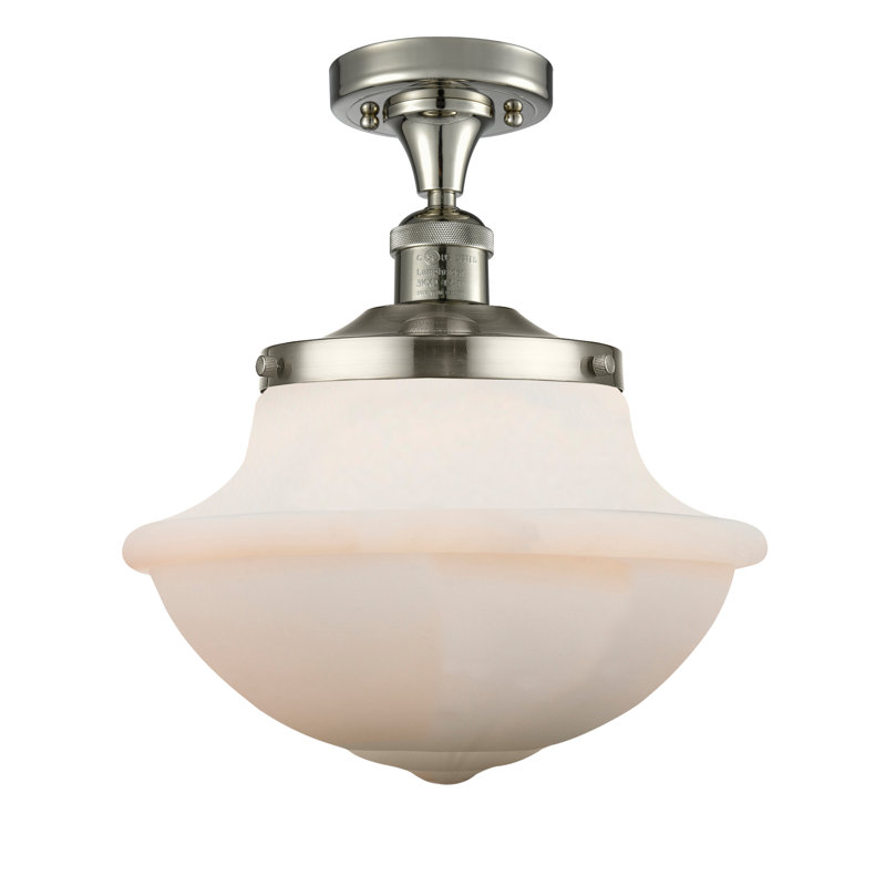 Plafonnier semi-encastré 1 lumière Baptiste, Ampoule à DEL rétro de 6 watts, Blanc mat, Nickel poli
