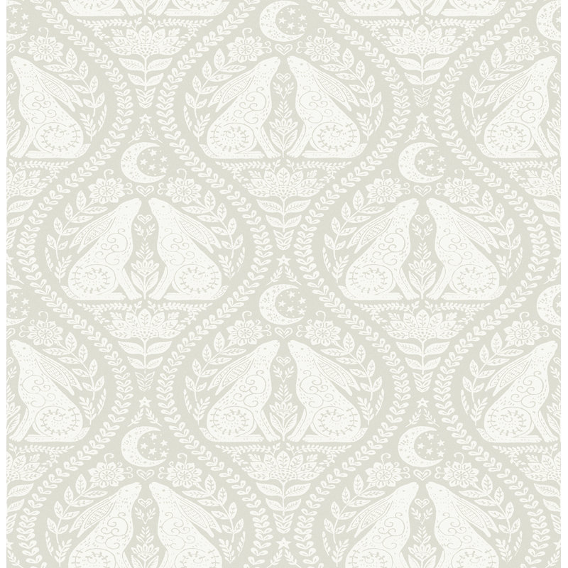 Rouleau de papier peint adhésif L 18 pi x l 20,5 po Geraldean Moon Rabbit, Blanc cassé