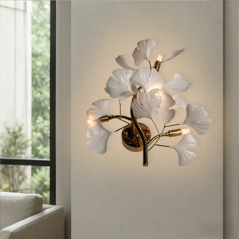 Ginkgo Leaf Wall Lamp, Tri-color Light Bulb, Artistic Decorative Wall Lamp, Iron + Plastic (bulb Included)