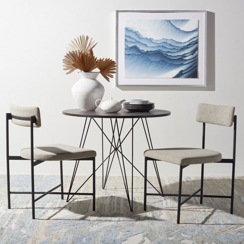 20'' H Leather Upholstered Metal Armchair, Light Gray Faux Leather