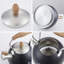 Creative Home 2,6 pte Théière en acier inoxydable avec poignée en bois pliable et fond en aluminium pour une eau bouillante, noir opaque