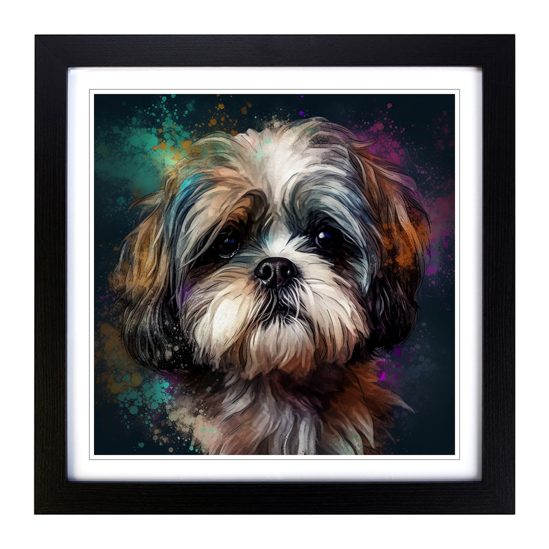 Shih Tzu Digital - Single Picture Frame Print on Wood, Black