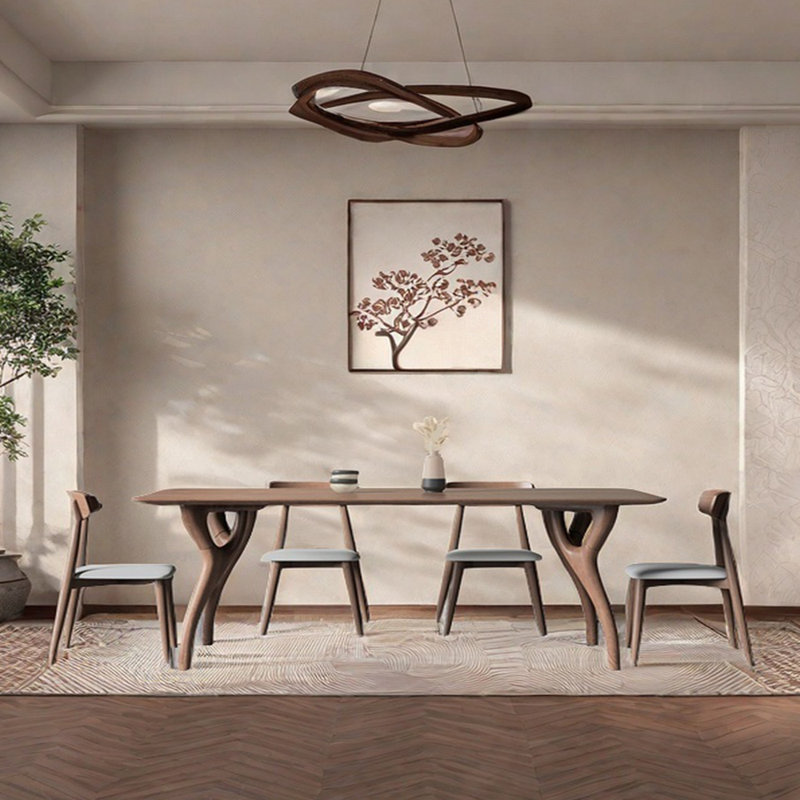 Creative solid wood rectangular dining table set, 5