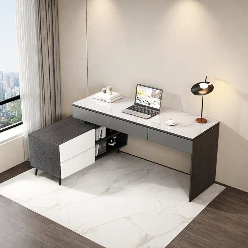 Bureau léger en forme de L avec bureau en pierre frittée, H 30,71 po x l 62,99 po x P 39,37 po