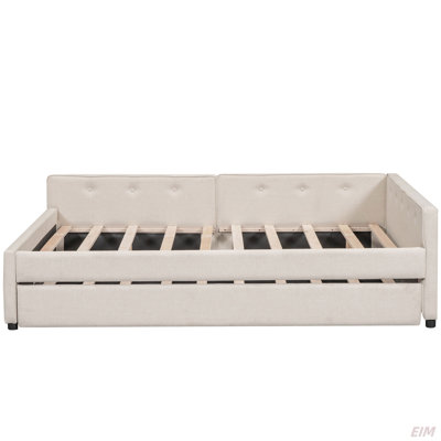 Upholstered Platform Bed With USB And Twin Size Trundle (Bed)