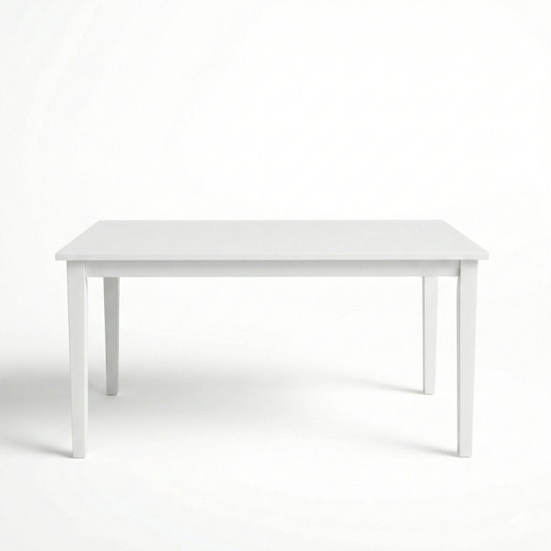 Phung Modern 59 Inch Rectangular Dining Table, White Finish Solid Rubberwood, 30"H x 59"L x 35.4"W, White