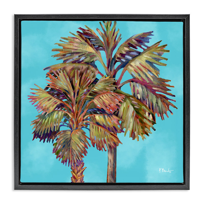  «Bondi Palms on Blue Floater» par Paul Brent, Cadre flottant noir de jais, H 18 po x l 18 po