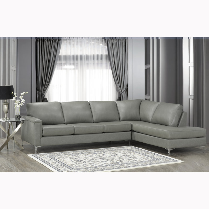 Platte Upholstered L-Shaped Sectional Right Hand Facing, Slate Genuine Leather