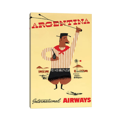 Argentina Vintage Travel Poster, International Airways by Piddix - Wrapped Canvas Advertisements