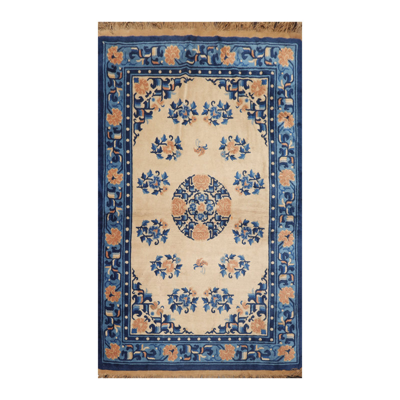 Tapis beige noué à la main de conception unique: 4 pi x 6 pi Jarmel