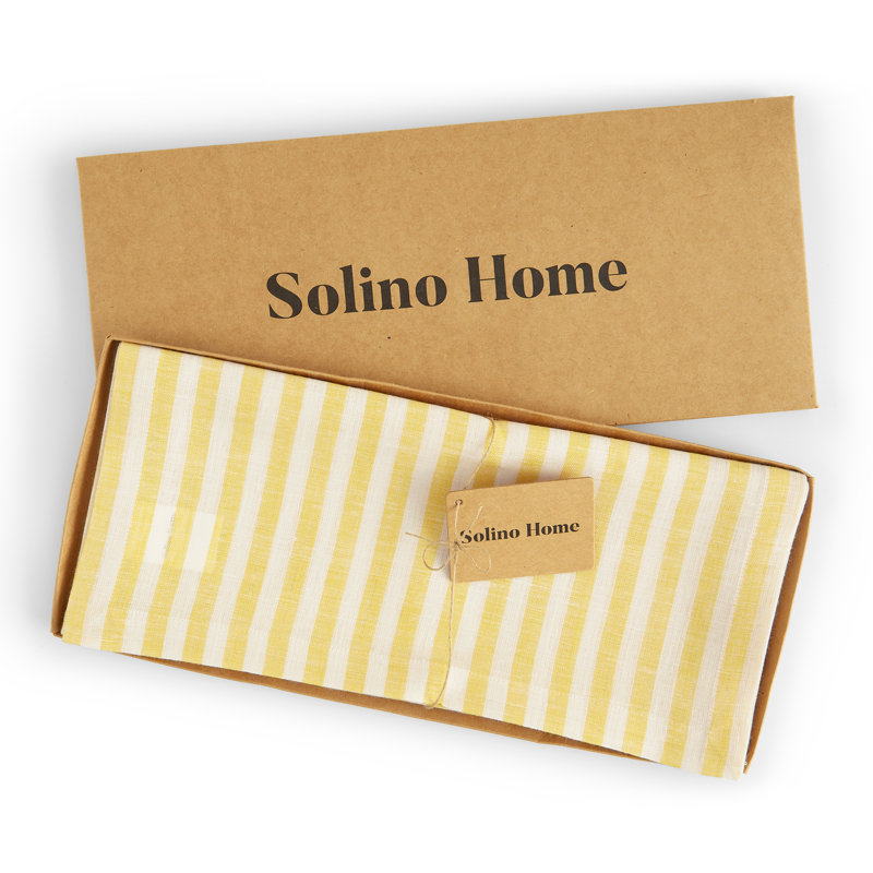Amalfi Stripe - 100% Pure Linen Table Runner, 108" x 14", Primrose Yellow/White