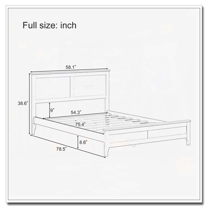 Lit plateforme en bois massif, Blanc, Lit double