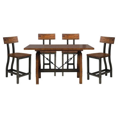Ensemble de salle à manger 5 pièces avec aspect rustique industriel, table à hauteur de comptoir et 4 chaises