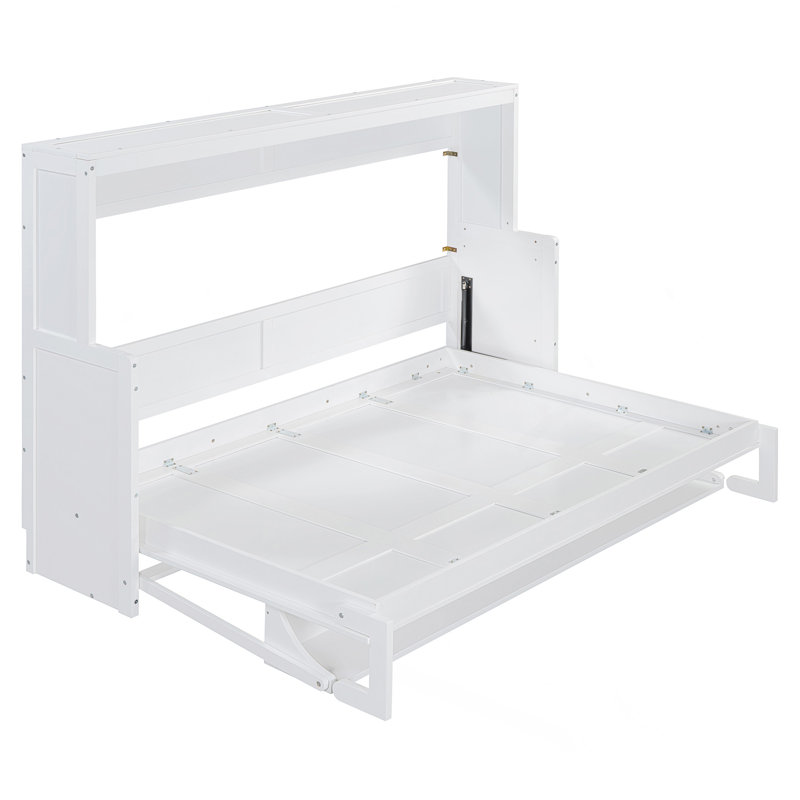 Lit escamotable double avec élévateur hydraulique et bureau, Blanc, Double