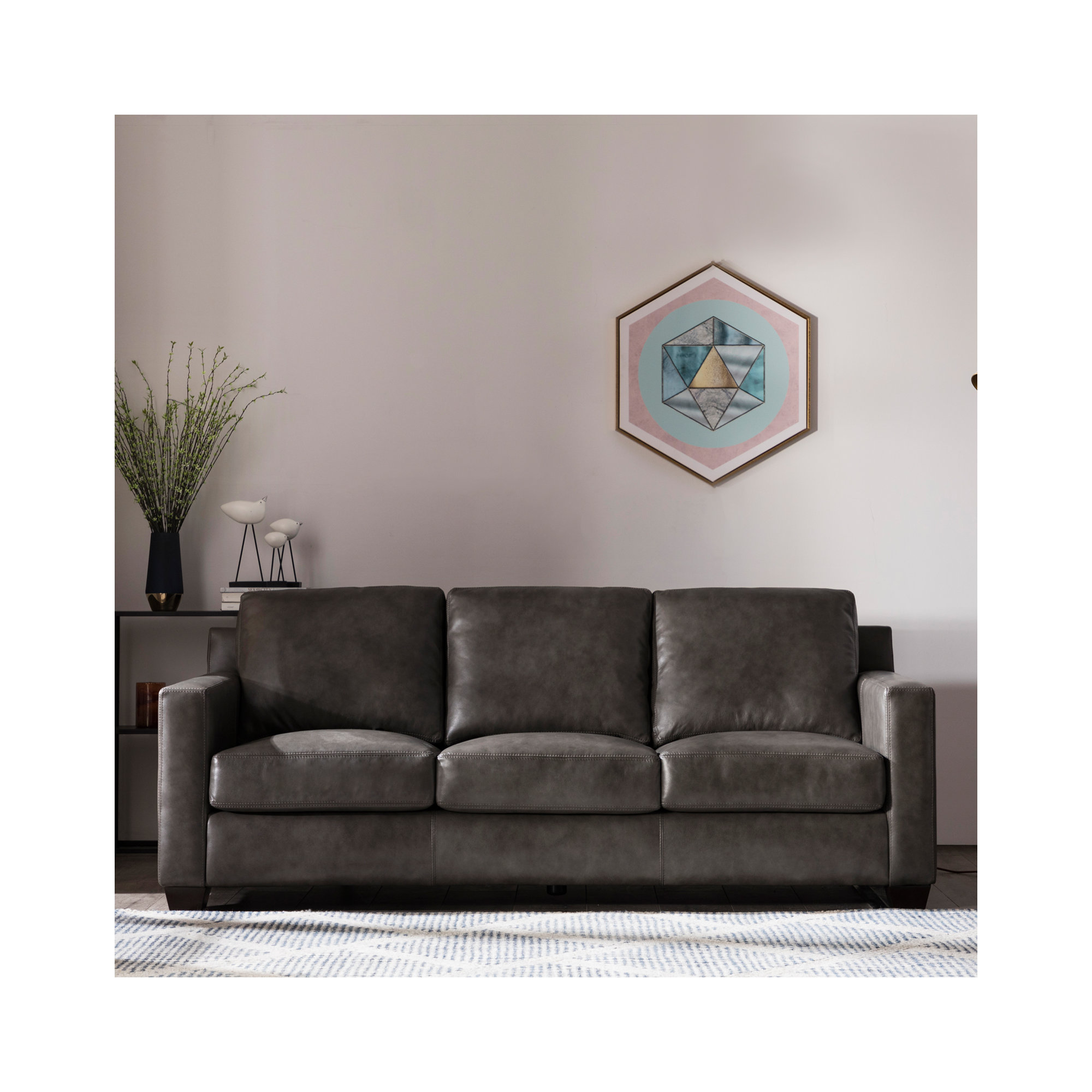 Covedale 83.5'' Upholstered Sofa, Sidekick Charcoal Genuine Leather