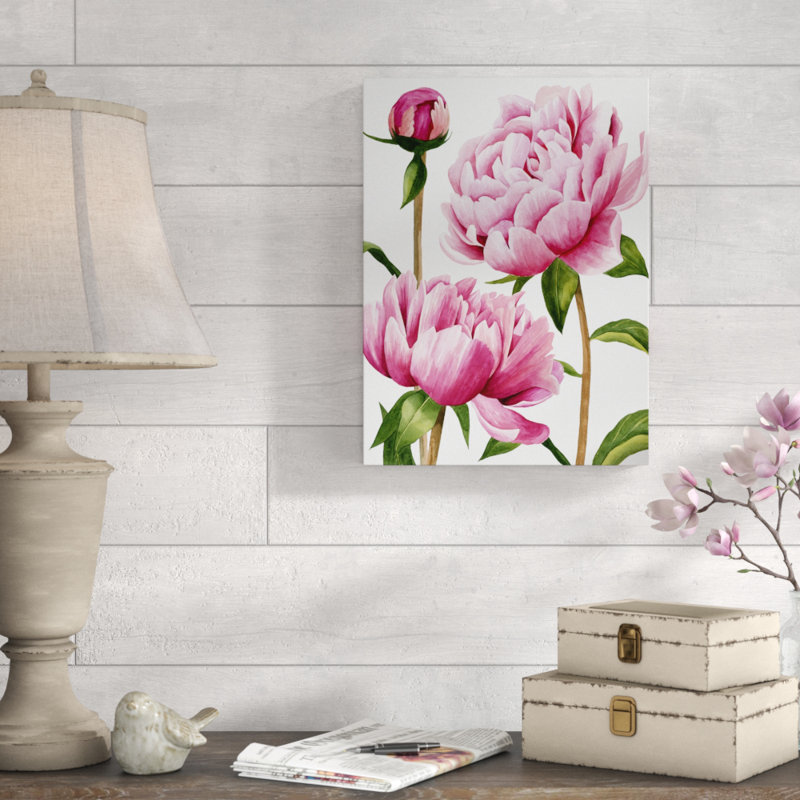 « winsome pivoines i », peinture sur toile tendue, H 19 po x l 14 po x P 2 po