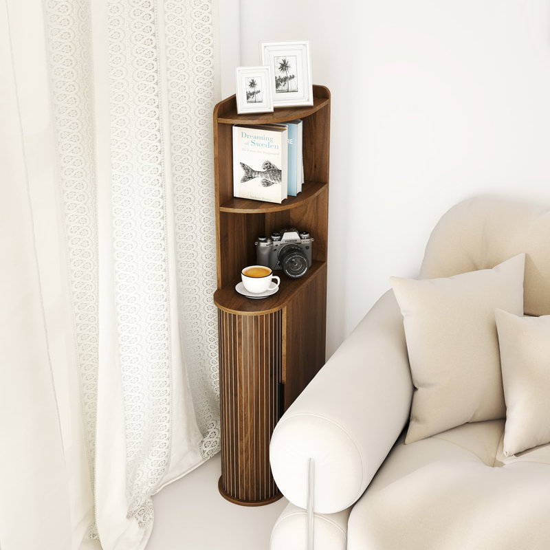 Ensemble de 2 tables d'appoint hautes et étroites, tables de chevet à 5 niveaux avec portes coulissantes, tables de rangement d'angle pour petits espaces, salon