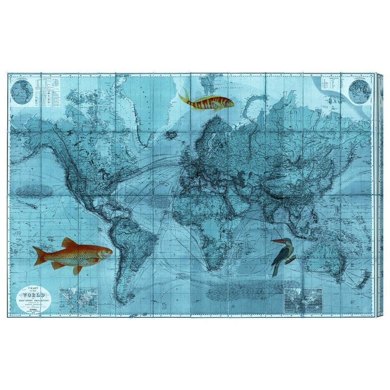 « world mercators map 1863 », impression sur toile, H 10 po x l 15 po x P 1,5 po