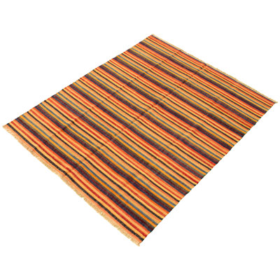 Tapis jaune / bleu en laine fabriqué à la main Vita