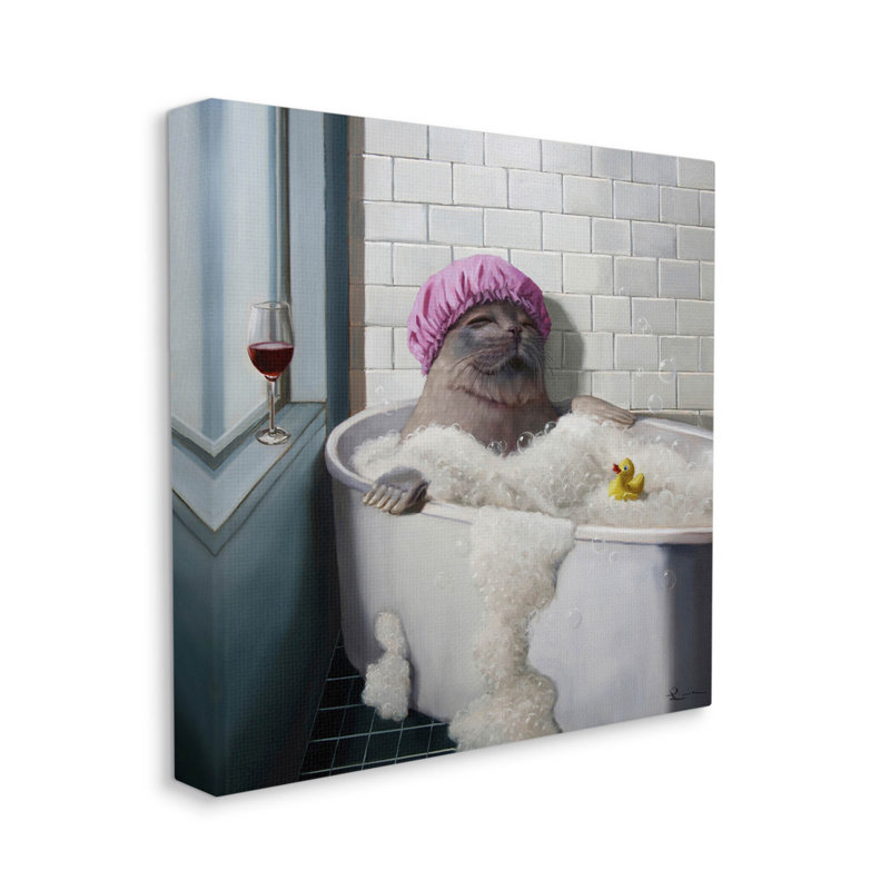 «Relaxing Seal Bathaign Wine Glass Canvas» par Lucia Heffernan, H 24 po x l 24 po x P 1,5 po