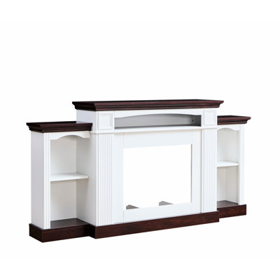 Support de foyer électrique pour téléviseur de 70 po, livres et média, salon / chambre à coucher, support de style cerisier / blanc avec foyer, ajustement de 70 pouces, télécommandes, blanc / cerise