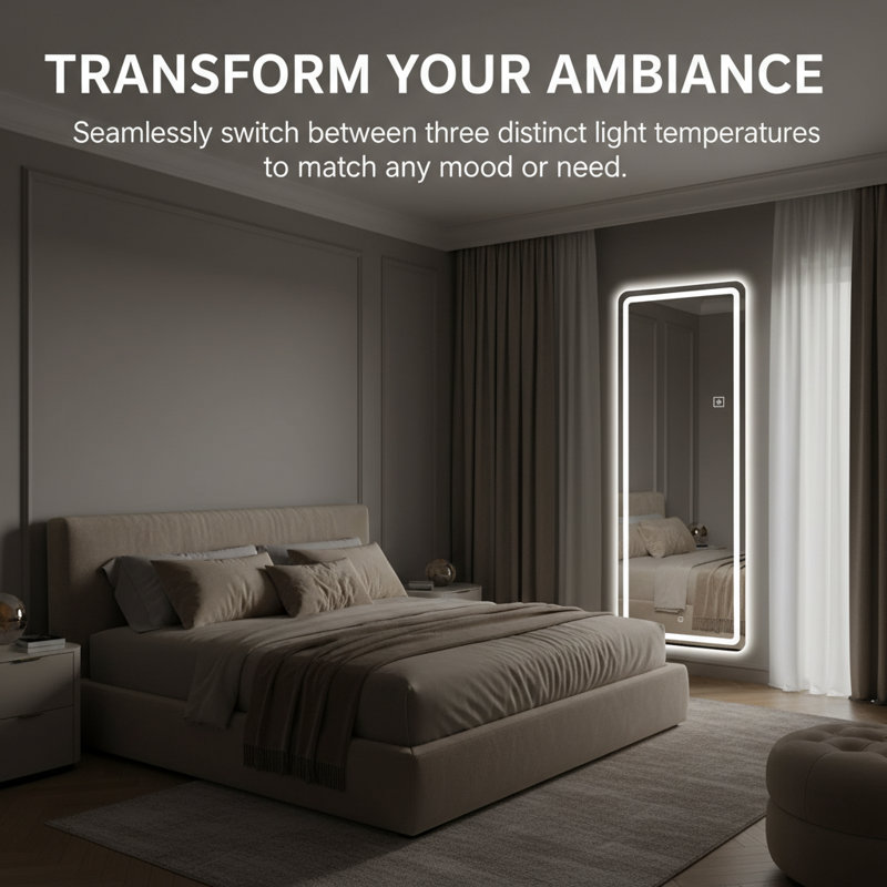  64x21 Inch Full-length LED Mirror - Frameless, Dimmable 3-Light Modes, Shatterproof for Bedroom,Dressing Room, or Home Gym