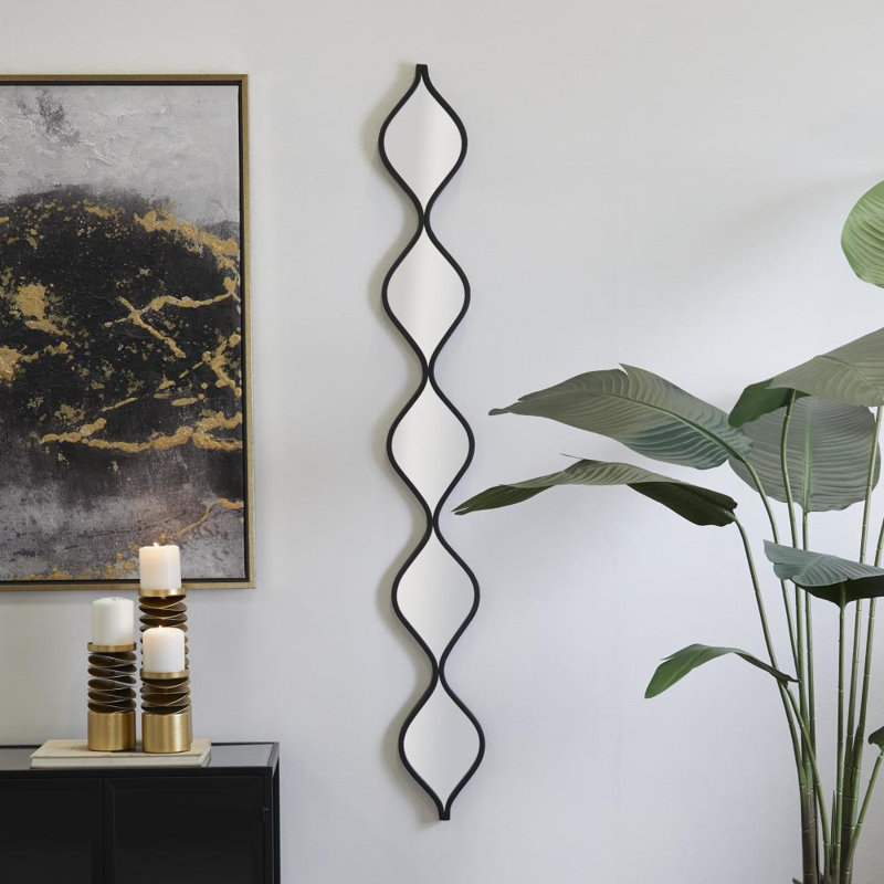 Metal Slim Stacked Chain 5 Layer Room Wall Mirror with Tear Drop Pattern and Foil Detailing, Black
