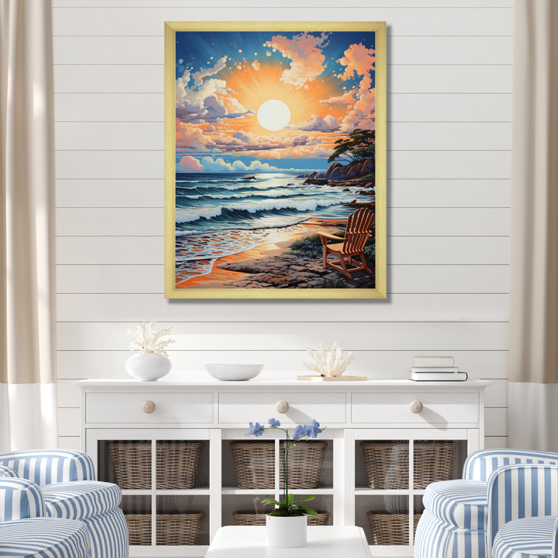Beach Bliss Pointillism - impression, Encadrement doré, H 32 po x l 24 po x P 1 po