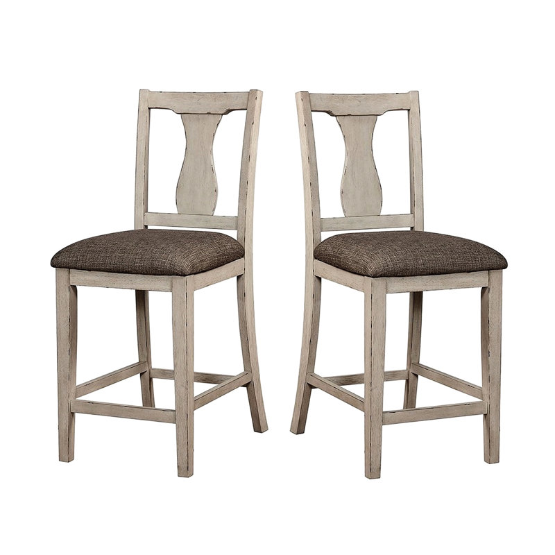 Table à manger à hauteur de comptoir à 4 pieds avec chaises à dossier en bois massif blanc antique gris