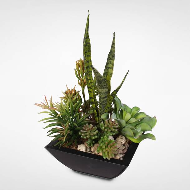Brayden Studio® 17'' Faux Succulent Plant in Metal Planter & Reviews ...