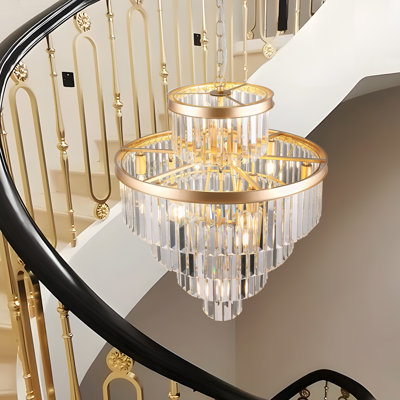 Lustre en cristal de luxe doré de 23,6 pouces, luminaire suspendu moderne - cristaux K9 étincelants, conception à suspension réglable, parfait pour la décoration de la maison / hôtel / restaurant (base e12, ampoules exclues)