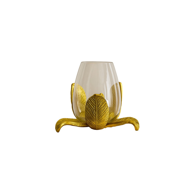 Porte-bougie Raiz Studio Flora Glow - Porte-votive en métal doré et verre coulé à la main