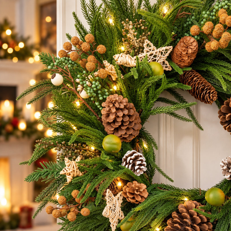 Couronne de Noël 24 po avec pommes de pin et baies dorées Norfolk