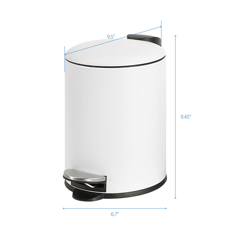 Compact White Powder Coated Step-On Trash Can with Inner Liner