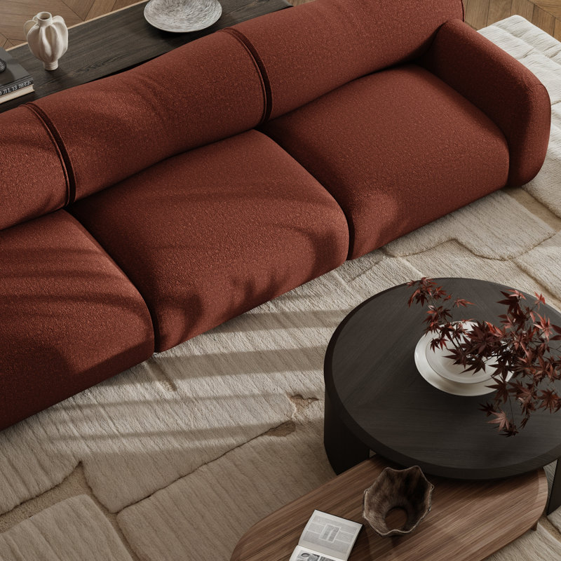 Pebble 125" Deep Seat Upholstered Sectional, High-Resilience Foam Curved Arm Italian Modern Sofa, Seats 3 for Living Room
