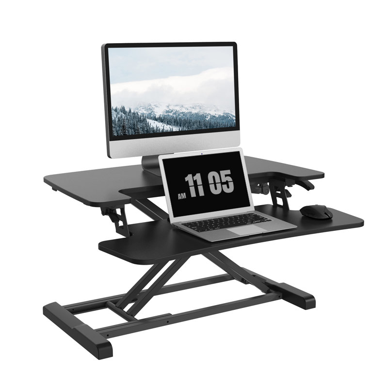 Convertisseur de bureau avec plateau à clavier amovible, Noir / Noir, H 19,6 po x l 28 po x P 16 po